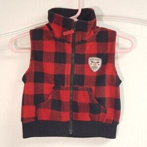 Carter's Red Buffalo Plaid Fleece Vest Zipper